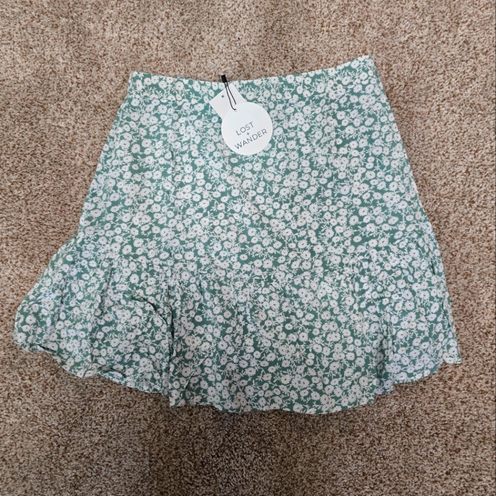 Lost + Wander Mint Floral Mini Skirt